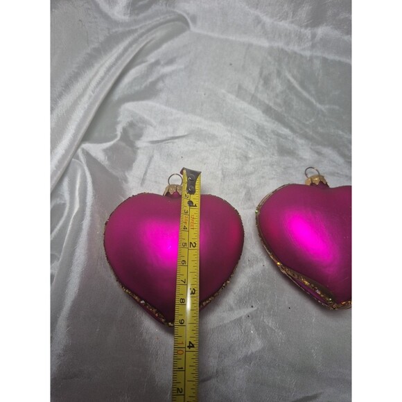 Set Of 2 Vitbis Glass Pink Jeweled Heart Shaped Ornaments Made In Poland - Picture 11 of 16